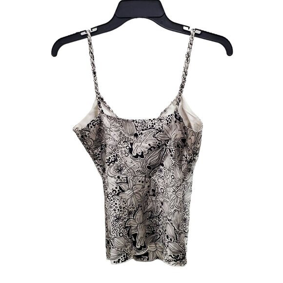 Bebe Women's Y2K 2000s White Black Artsy Floral Print Silk Braided Strap Cami S - Picture 7 of 7